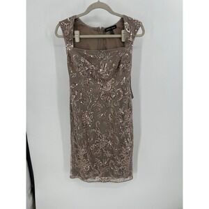 Papell Studio Floral Sequin Sheath Dress Cashmere Pink AD5E210345‎ Size 4 NWT